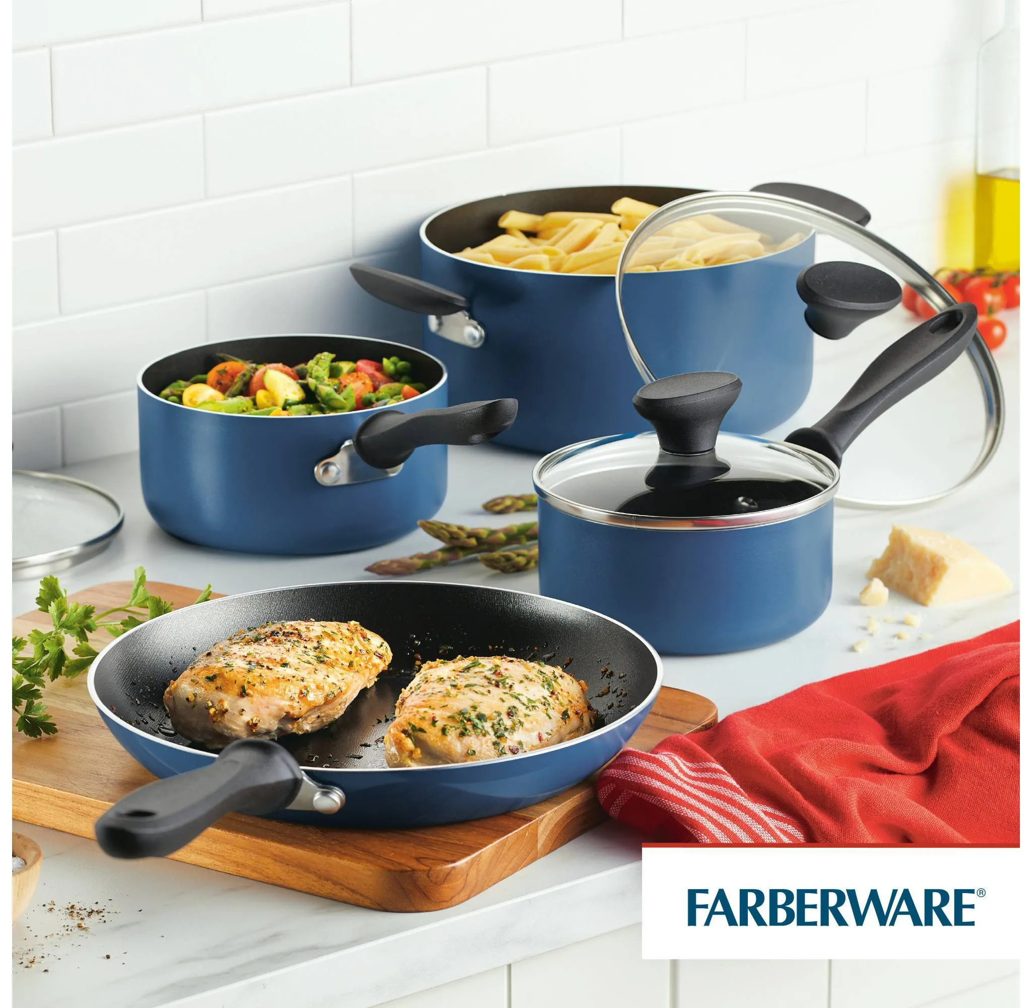 Reliance 12pc Nonstick Aluminum Cookware Set with Prestige Tools Blue: Pot & Pan Set, Dishwasher-Safe, Gas Compatible