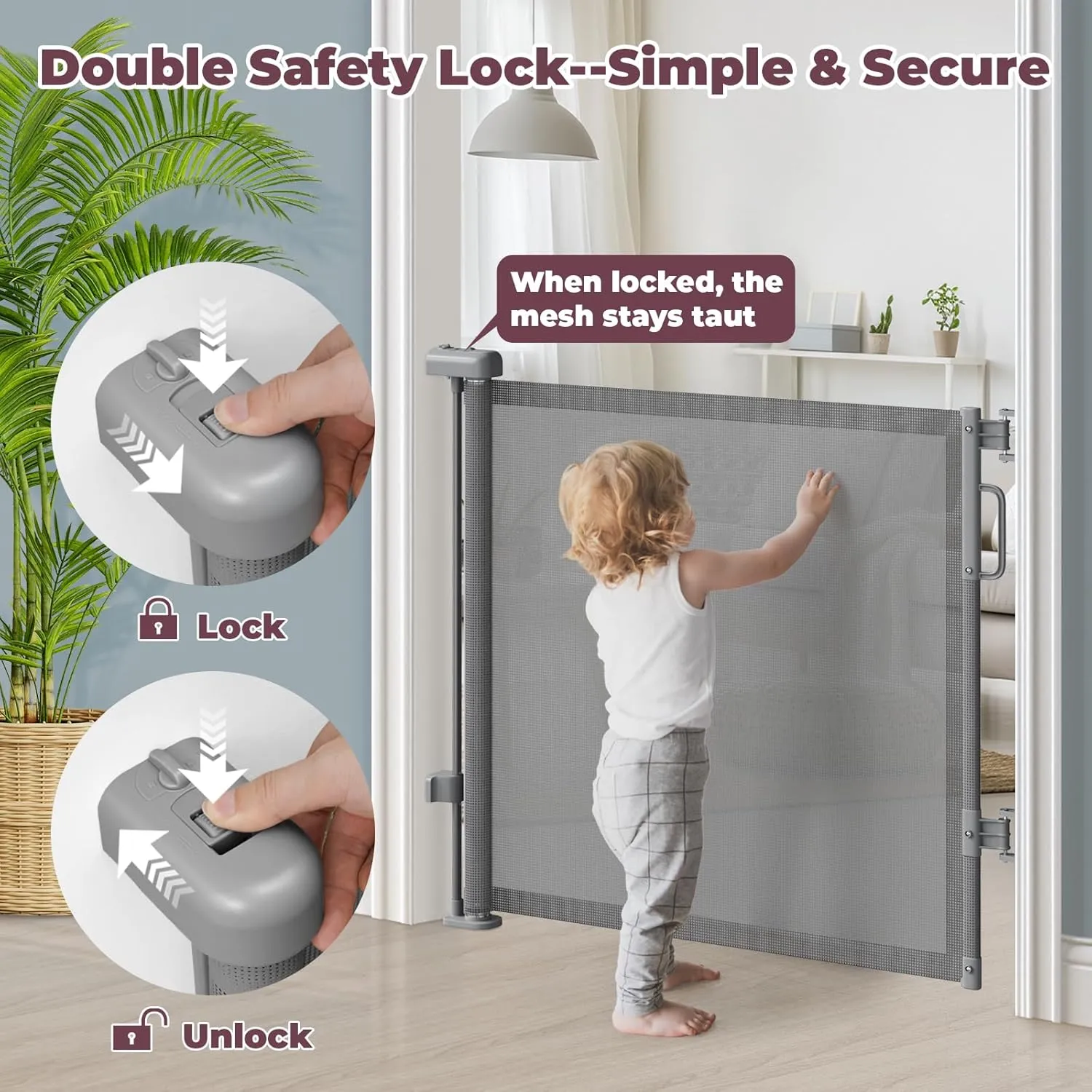 Retractable Baby Gate - Gray - Image 5