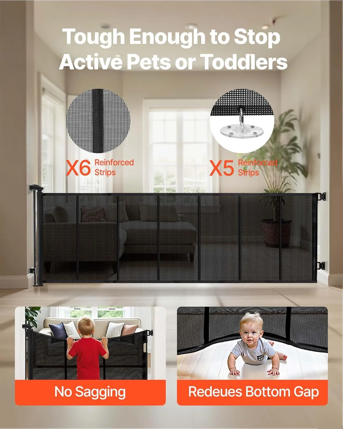 Retractable Baby Gate w/ Reinforced Fiberglass Strips - Black - Image 3