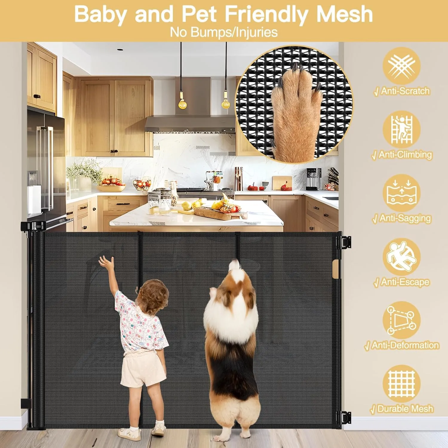Retractable Extra Tall Pet Gate - Black - Image 5