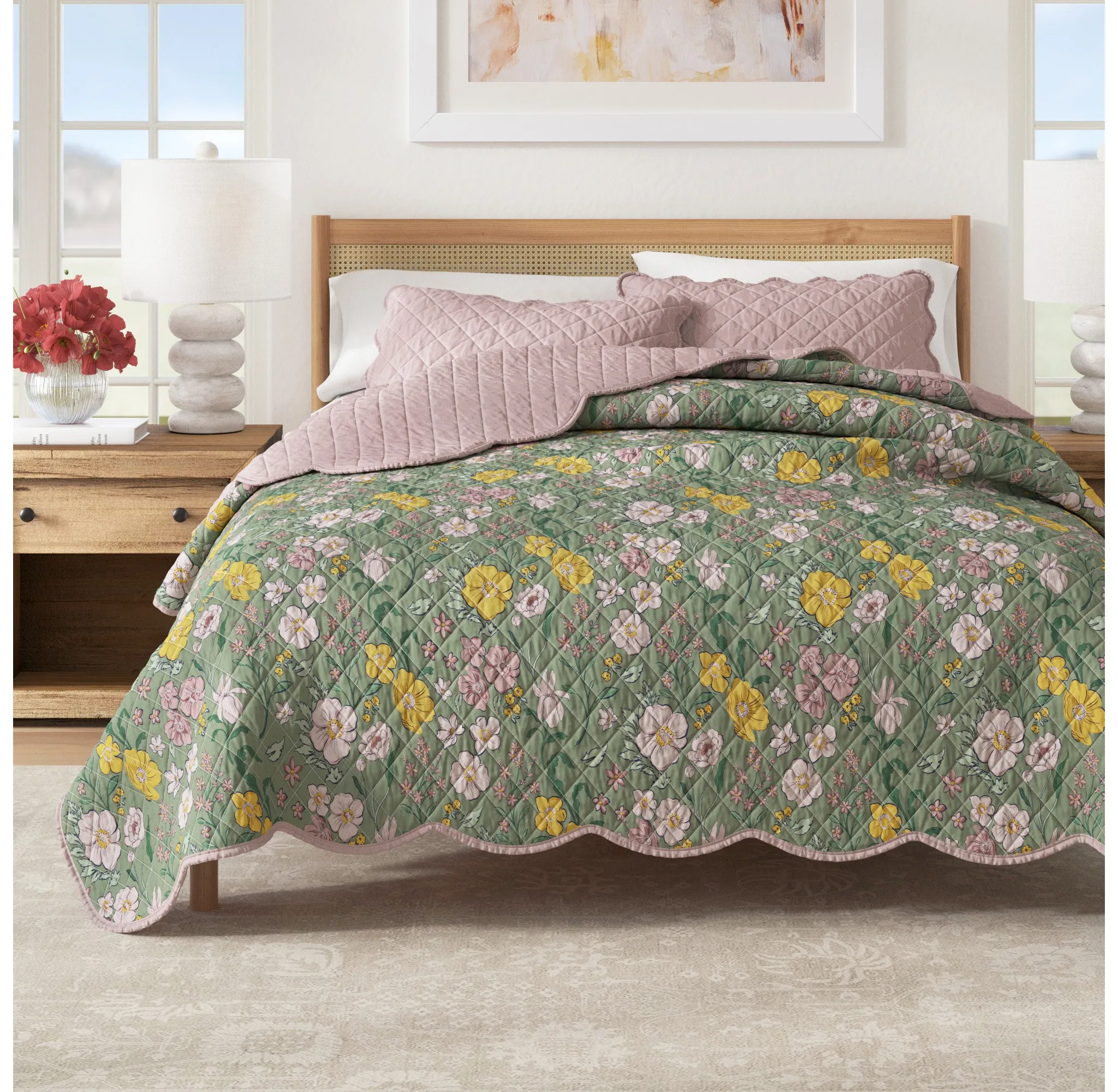 Reversible Floral Cotton Quilt Set - Twin / Twin XL