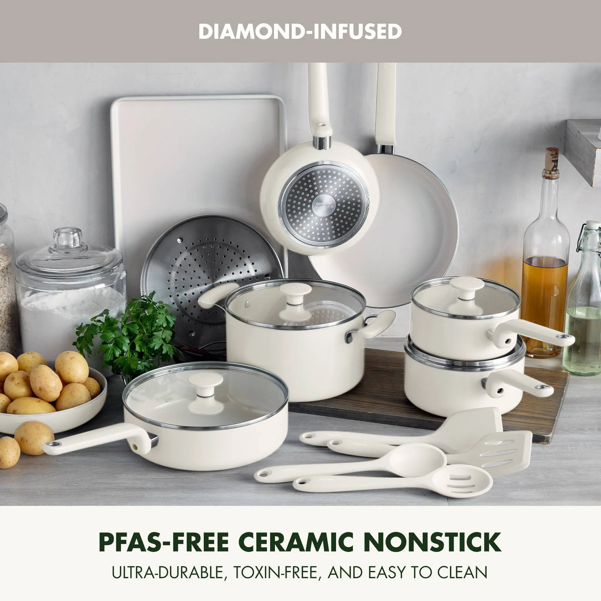 Rio Advanced 16pc Ceramic Nonstick Cookware Set - Cream - Image 5