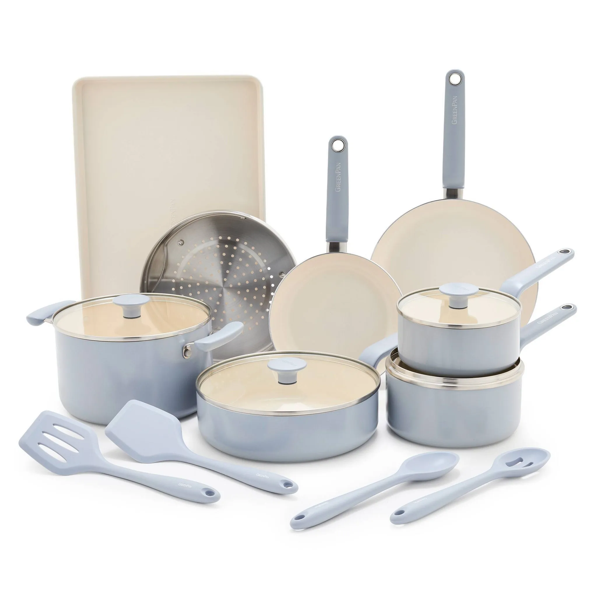 Rio Advanced 16pc Ceramic Nonstick Cookware Set - Stardew Blue