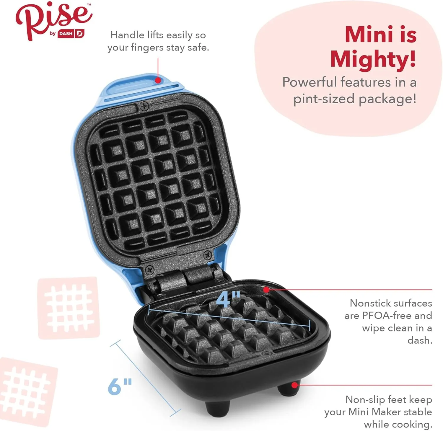Rise By Dash Mini Waffle Maker - Blue - Image 4