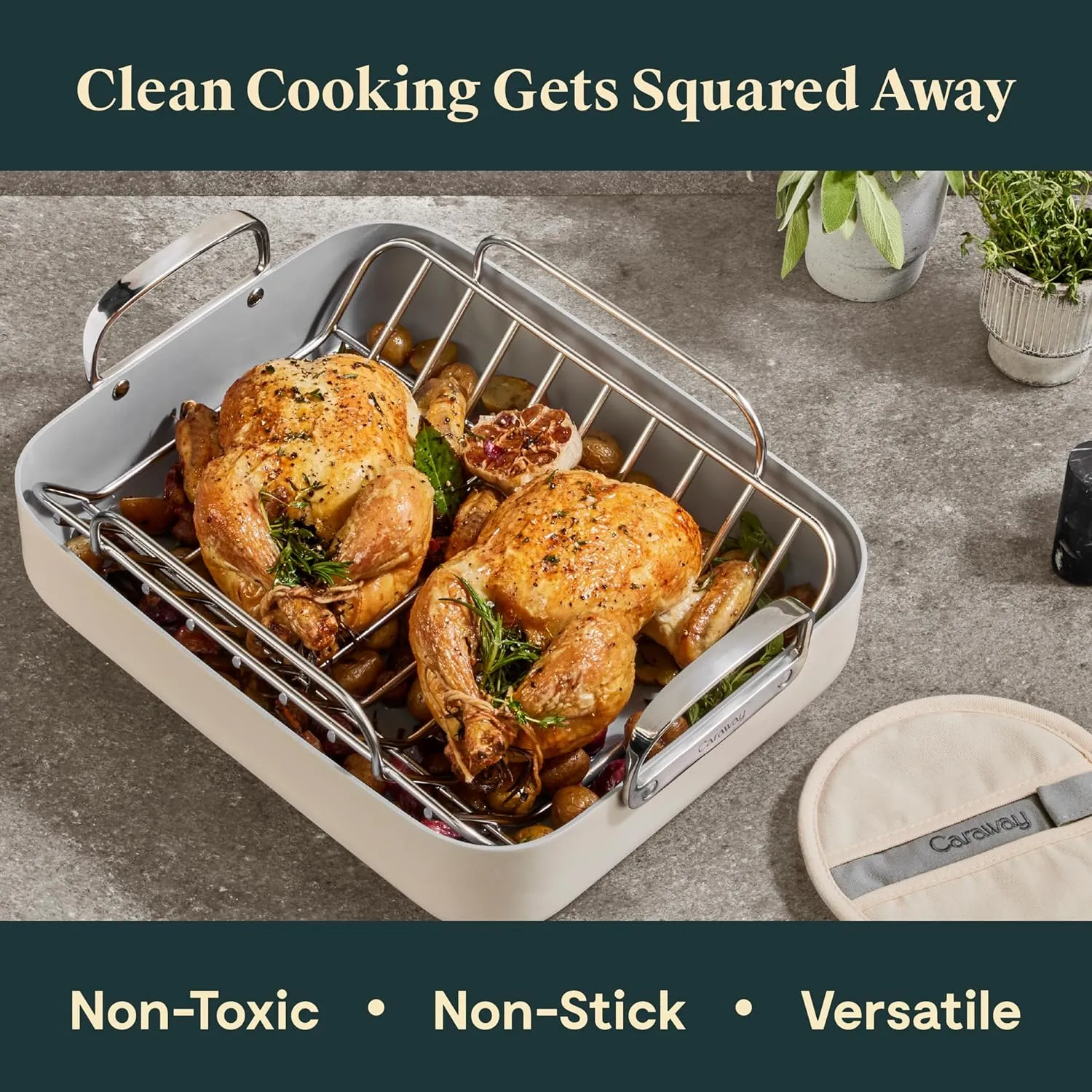 Roasting Pan with Rack - White - Image 3