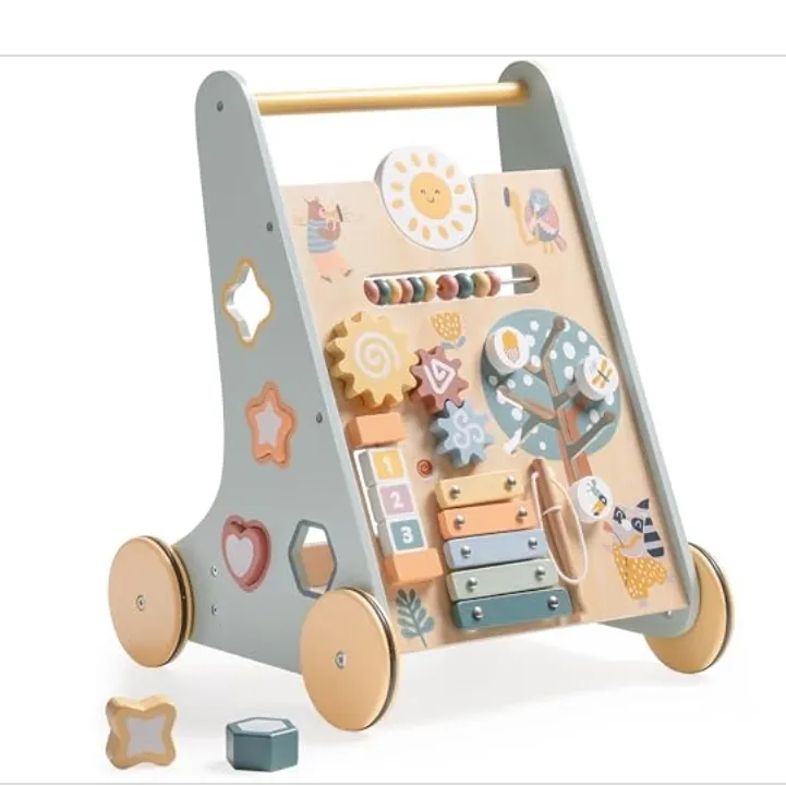 ROBOTIME Wooden Baby Walker for Boys, Modern Baby Push Walker, Baby Walker Push Toys with Wheels, Sit to Stand Walker for Baby Learning to Walk, Baby Walkers Activity