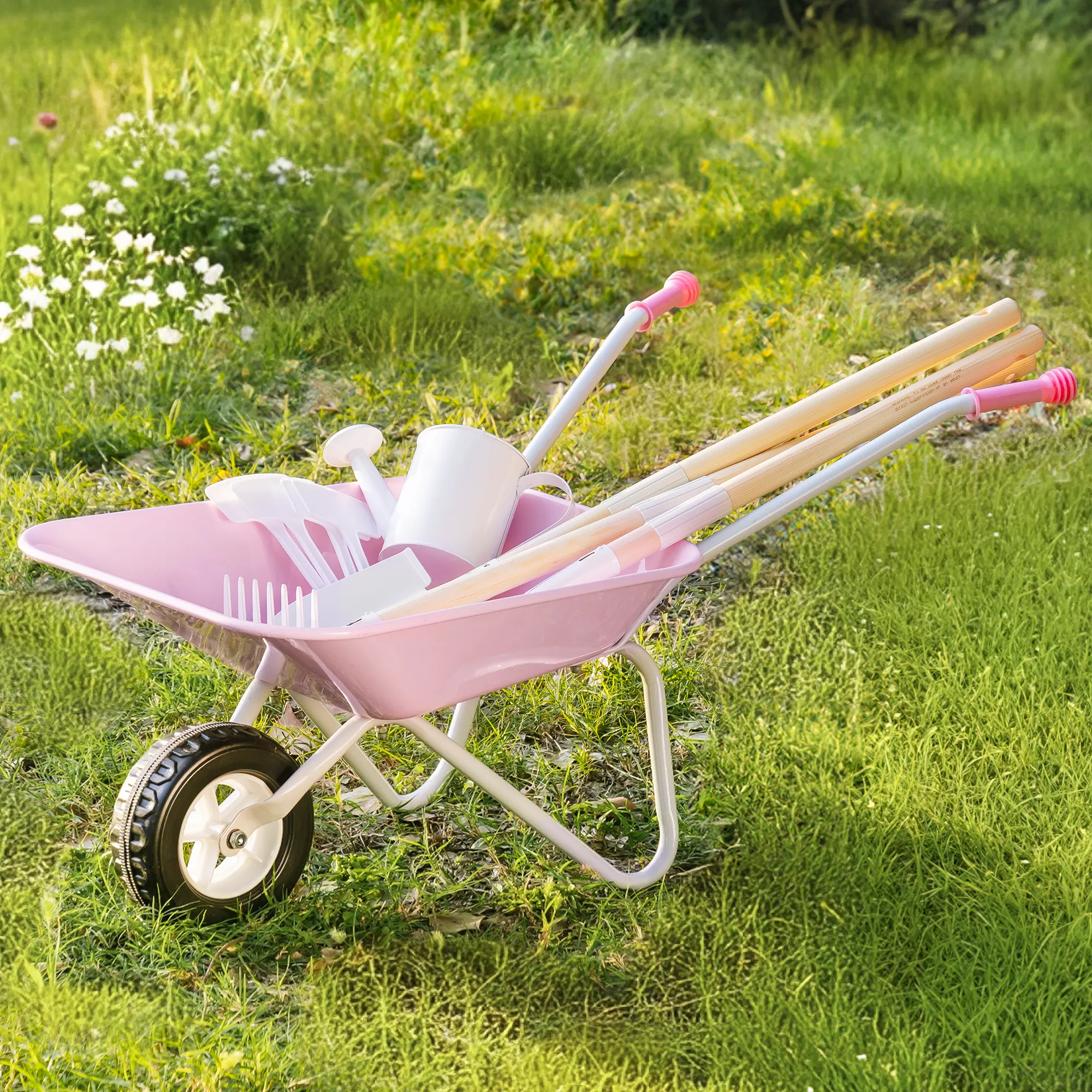 Kids Wheelbarrow with Gardening Set - Pink