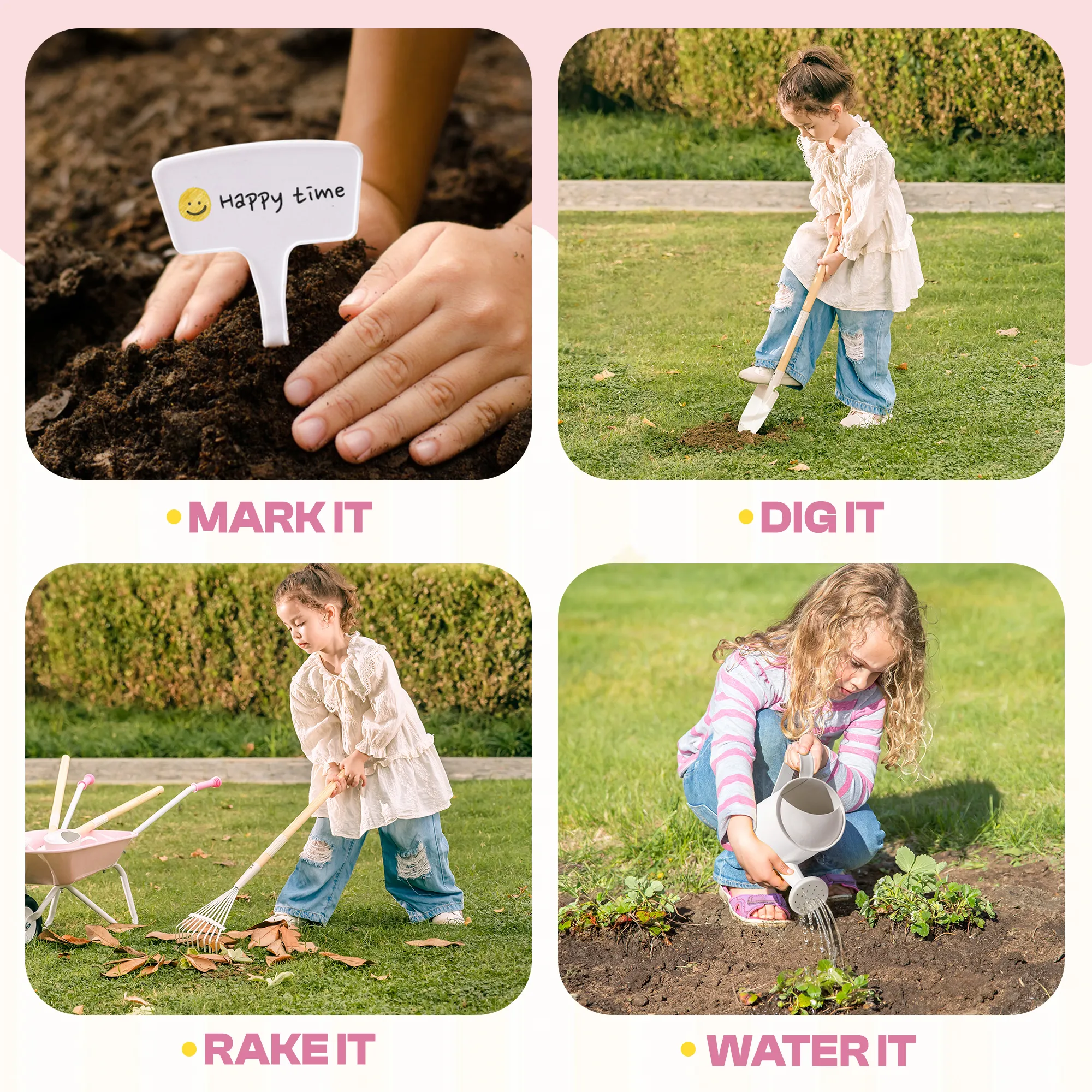 Kids Wheelbarrow with Gardening Set - Pink - Image 6
