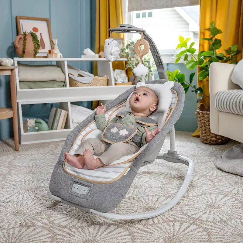 Plush Modern Baby Rocker & Stationary Seat - Beige - Image 2