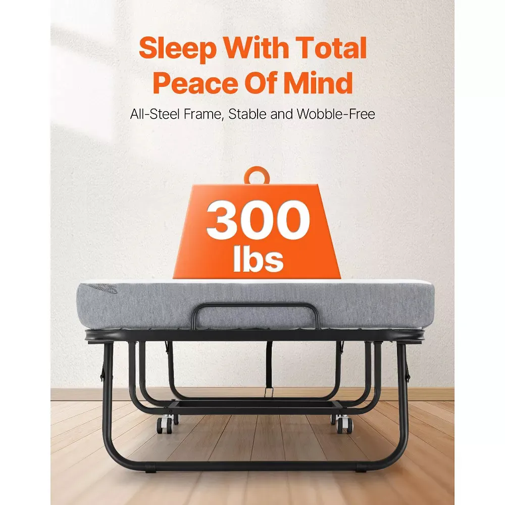 Rollaway Bed, 31 in x 75 in Folding Bed with 4 in Mattress, Twin Size Foldable Bed with Sturdy Metal Frame & Memory Foam Mattress - Image 4