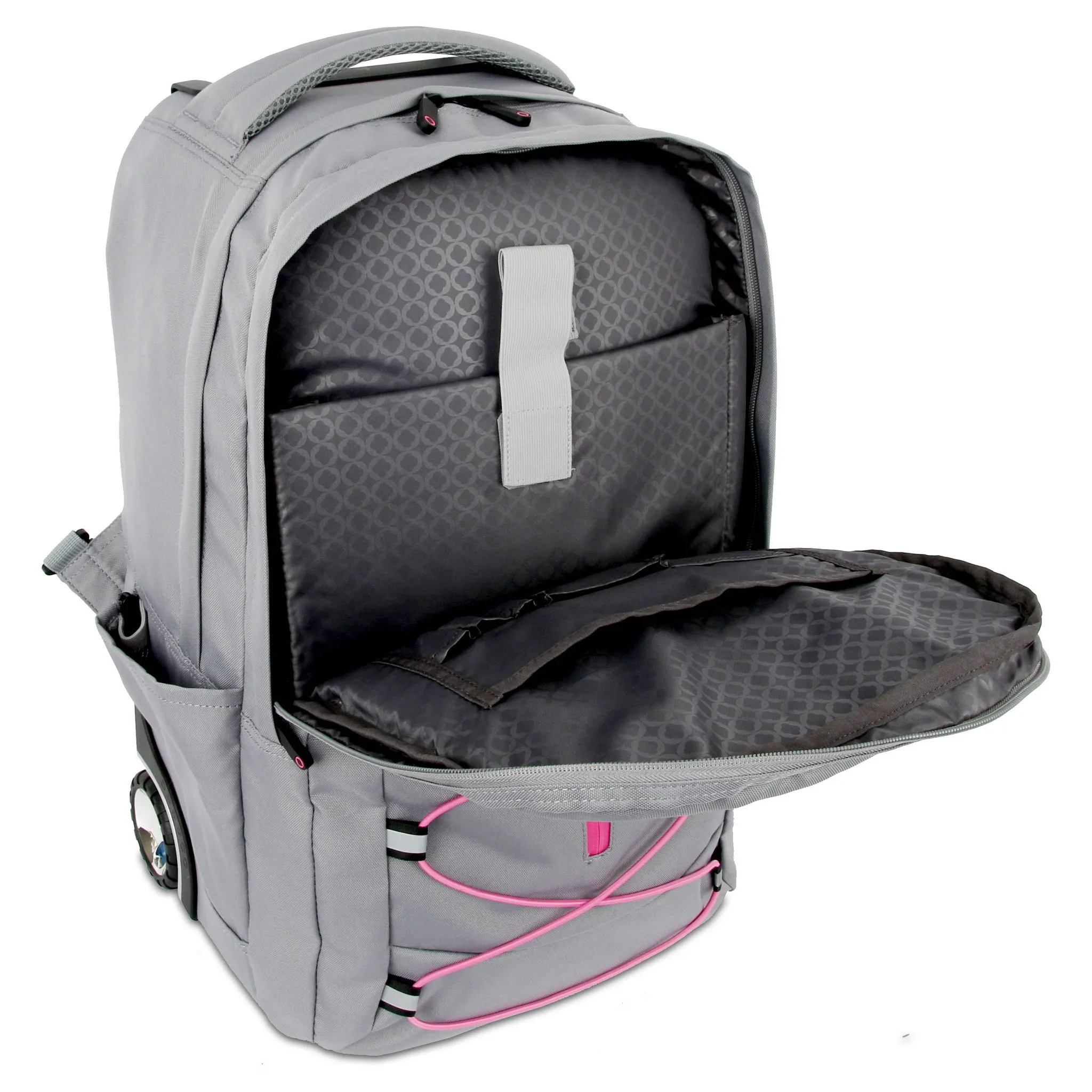 Rolling Laptop Backpack - Gray/Pink - Image 5