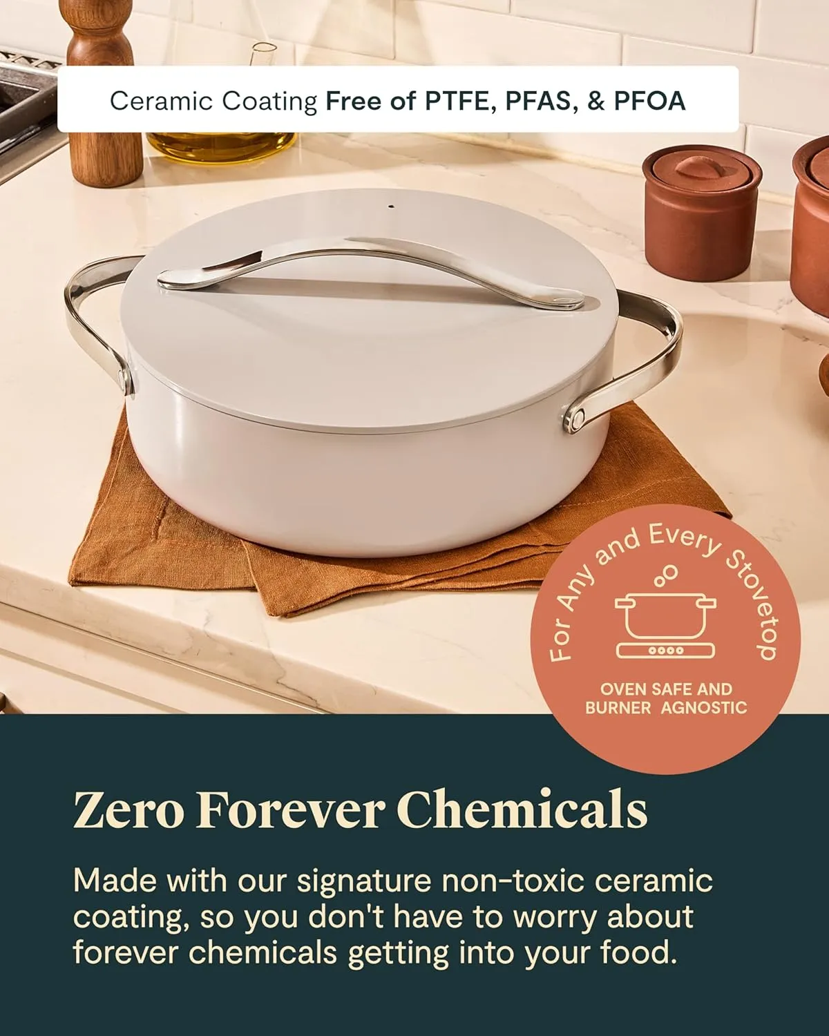 6 Qt Non-Stick Rondeau Pan with Lid - Terracotta Pink - Image 4