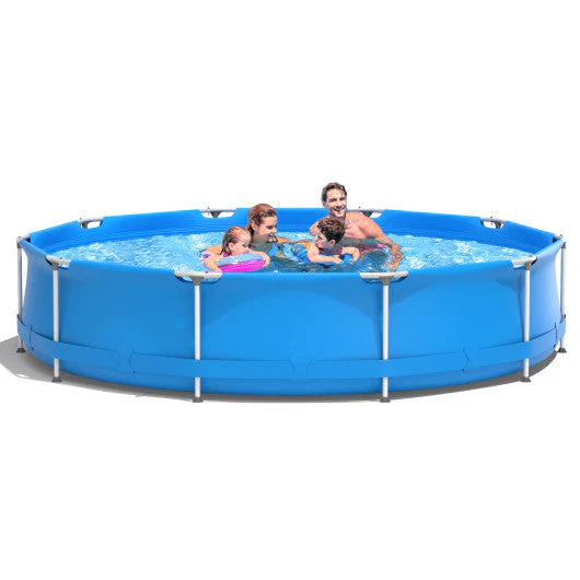 Round Above Ground Swimming Pool With Pool Cover-Blue - Image 4