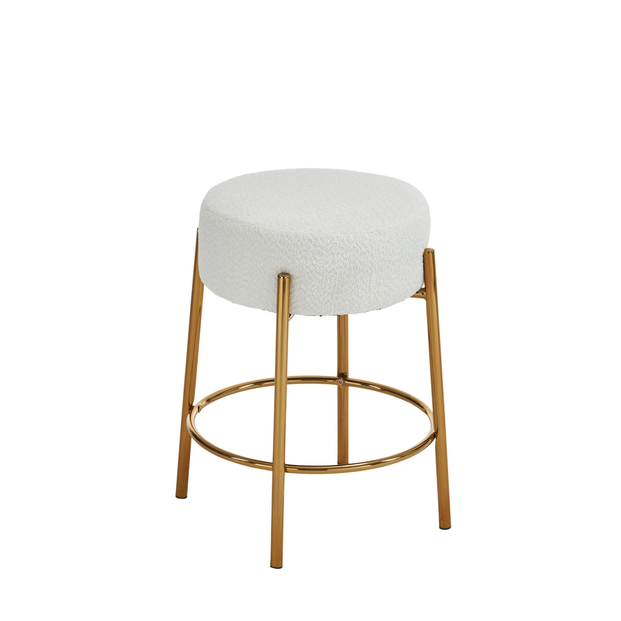 Round Bar Stools (Set of 2), Contemporary Upholstered Dining Stools for Kitchens, Coffee Shops and Bar Stores - Gold Legs