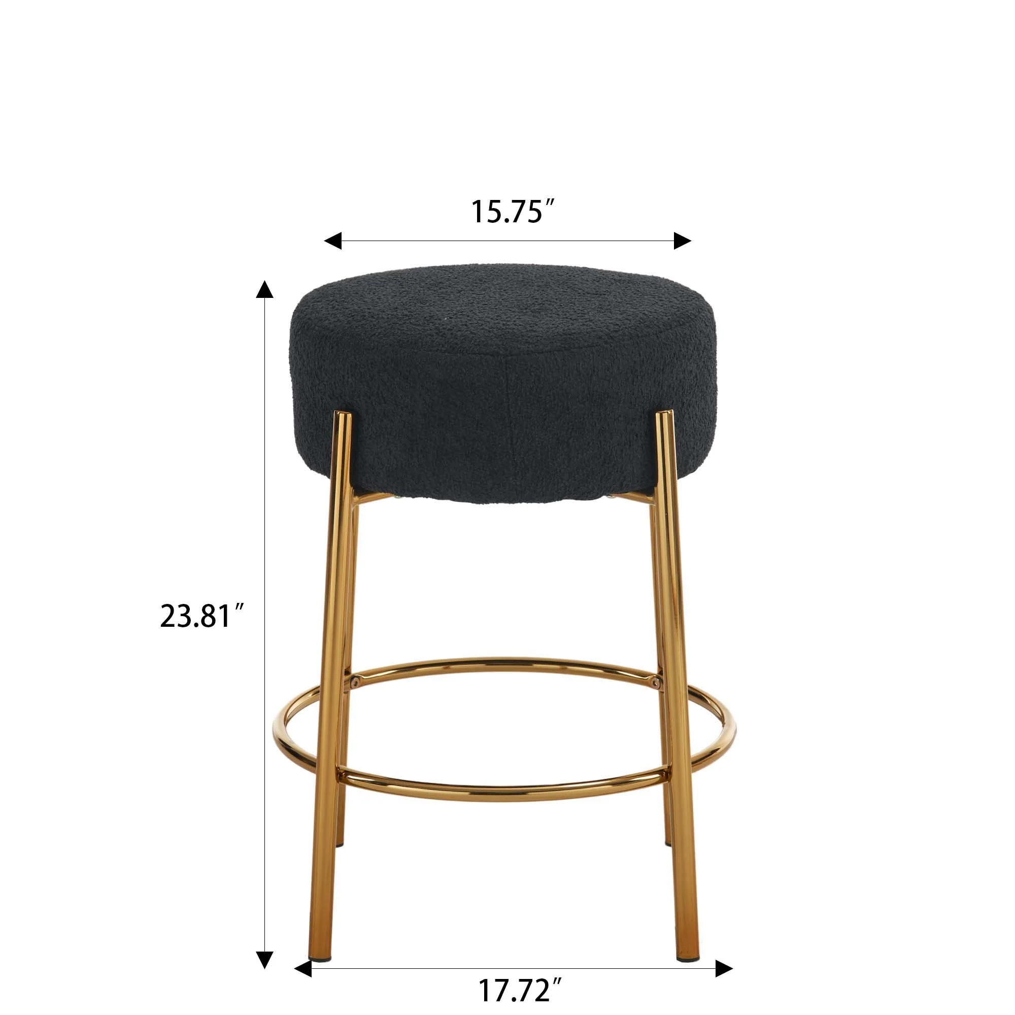 Round Bar Stools (Set of 2), Contemporary Upholstered Dining Stools for Kitchens, Coffee Shops and Bar Stores - Gold Legs - Image 7
