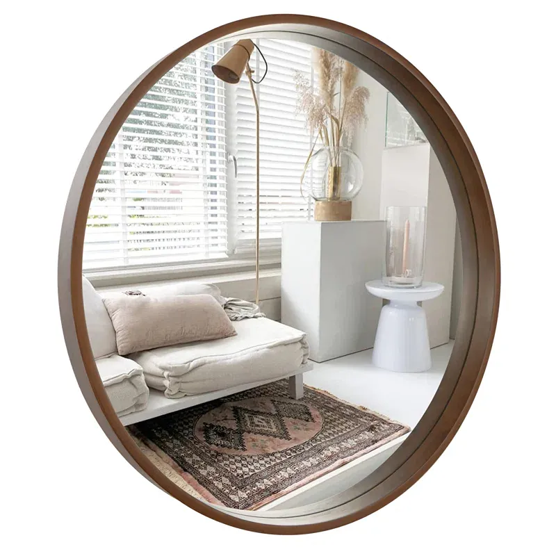 Round Wall Mirror 24" x 24" - Walnut
