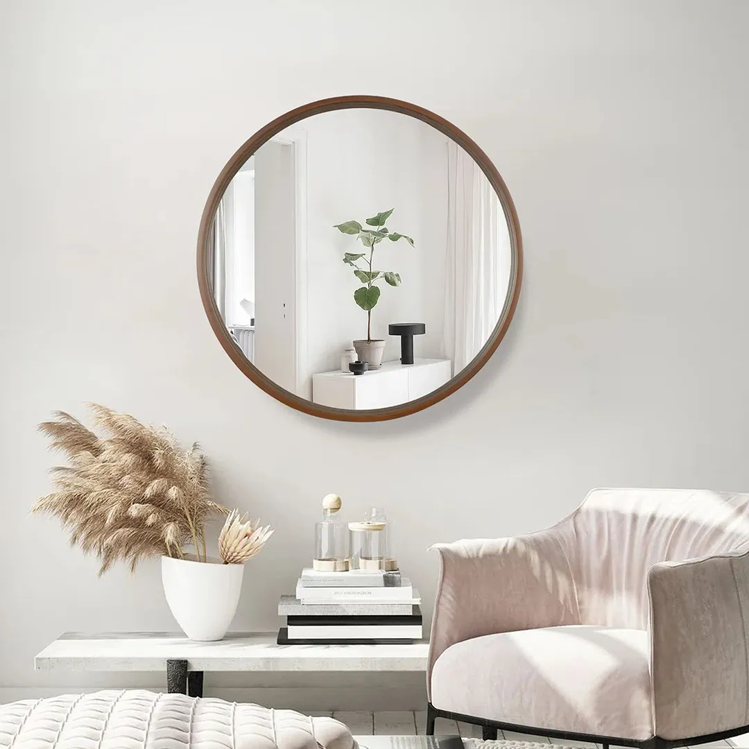 Round Wall Mirror 24" x 24" - Walnut - Image 3