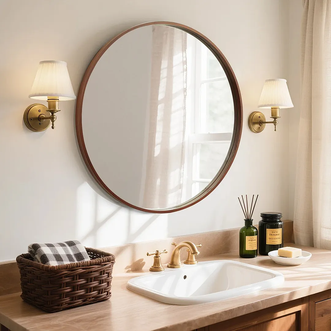 Round Wall Mirror 24" x 24" - Walnut - Image 4