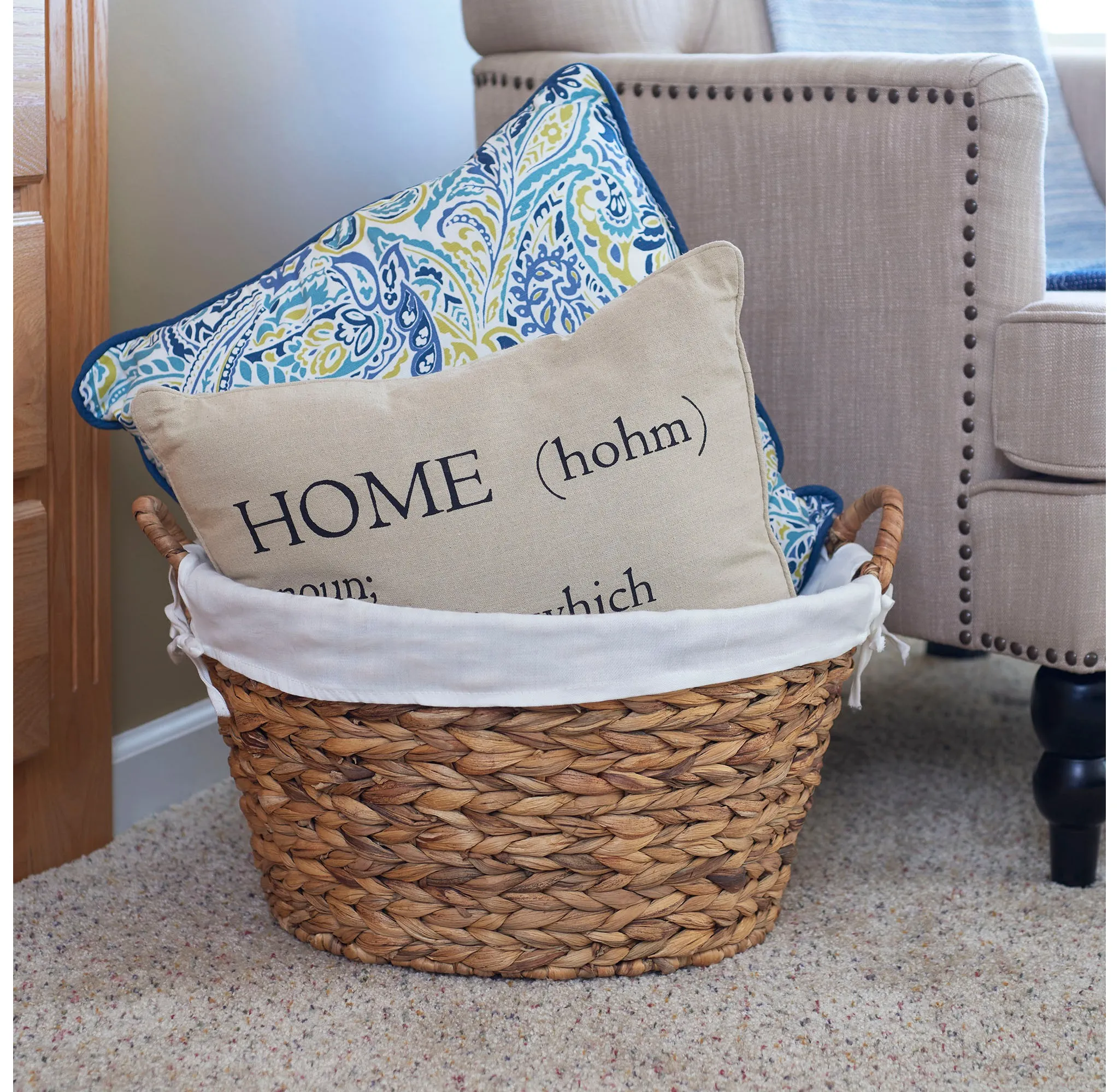Round Wicker Laundry Basket with Handles - Natural - Image 2
