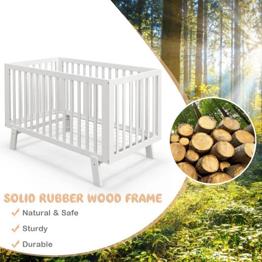 Rubber Wood Baby Crib With Adjustable Mattress Heights and Guardrails-White - Image 11