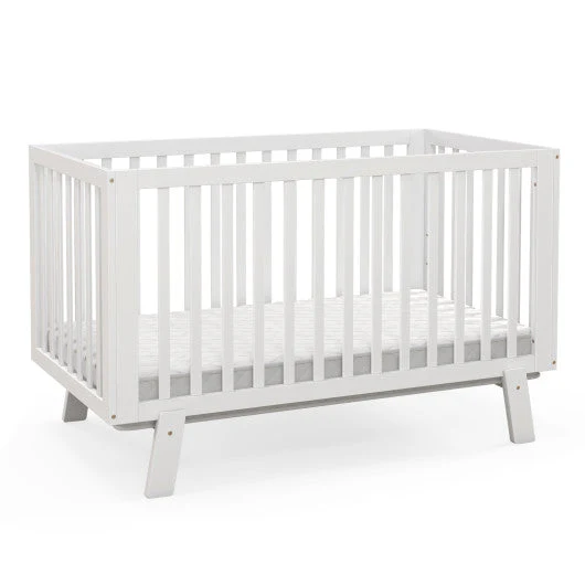 Rubber Wood Baby Crib With Adjustable Mattress Heights and Guardrails-White - Image 7