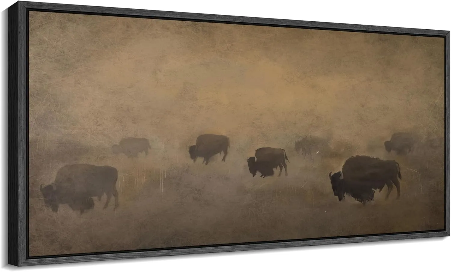 Buffalo Herd in Hazy Landscape Wall Art Print - Extra Large