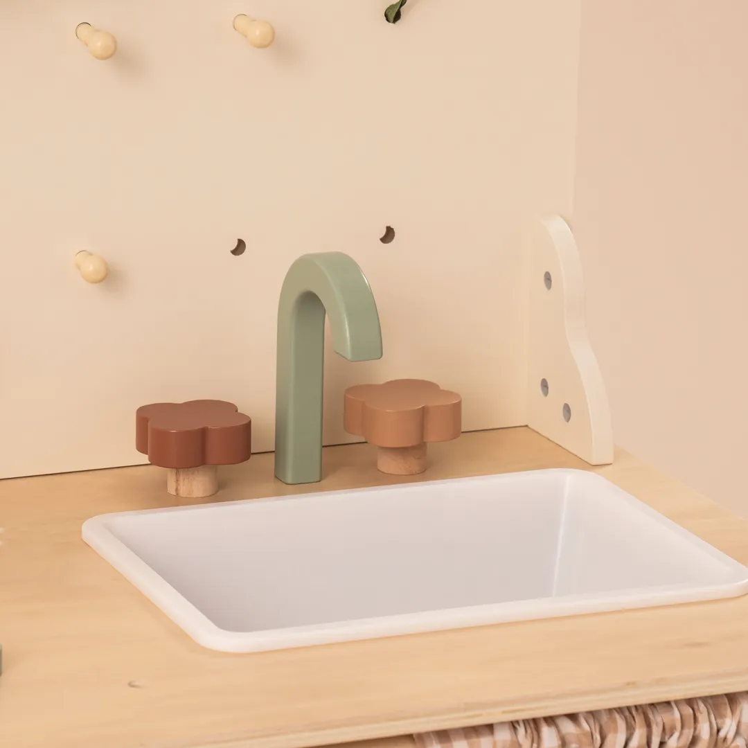 Rustic Wooden Kids Play Kitchen Set with Leaf Light String - Image 6