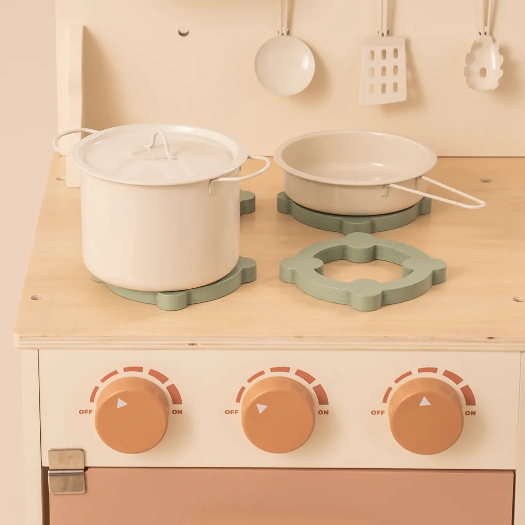 Rustic Wooden Kids Play Kitchen Set with Leaf Light String - Image 7