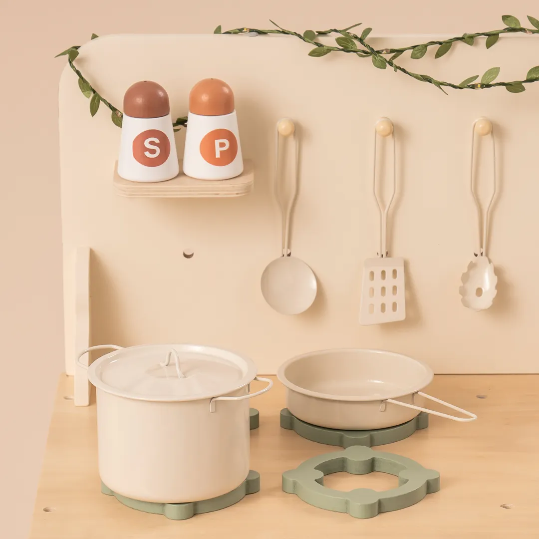 Rustic Wooden Kids Play Kitchen Set with Leaf Light String - Image 8
