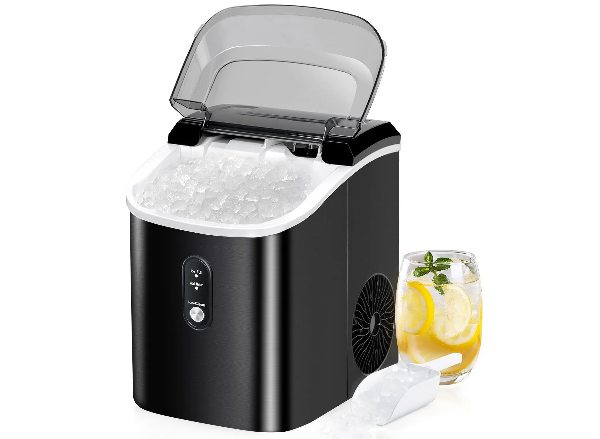 R.W.FLAME Nugget Ice Maker Countertop - Stainless Steel, 35 lbs/Day, Soft Chewable Pellet Ice, Self-Cleaning, One-Click Operation, Black - Image 2