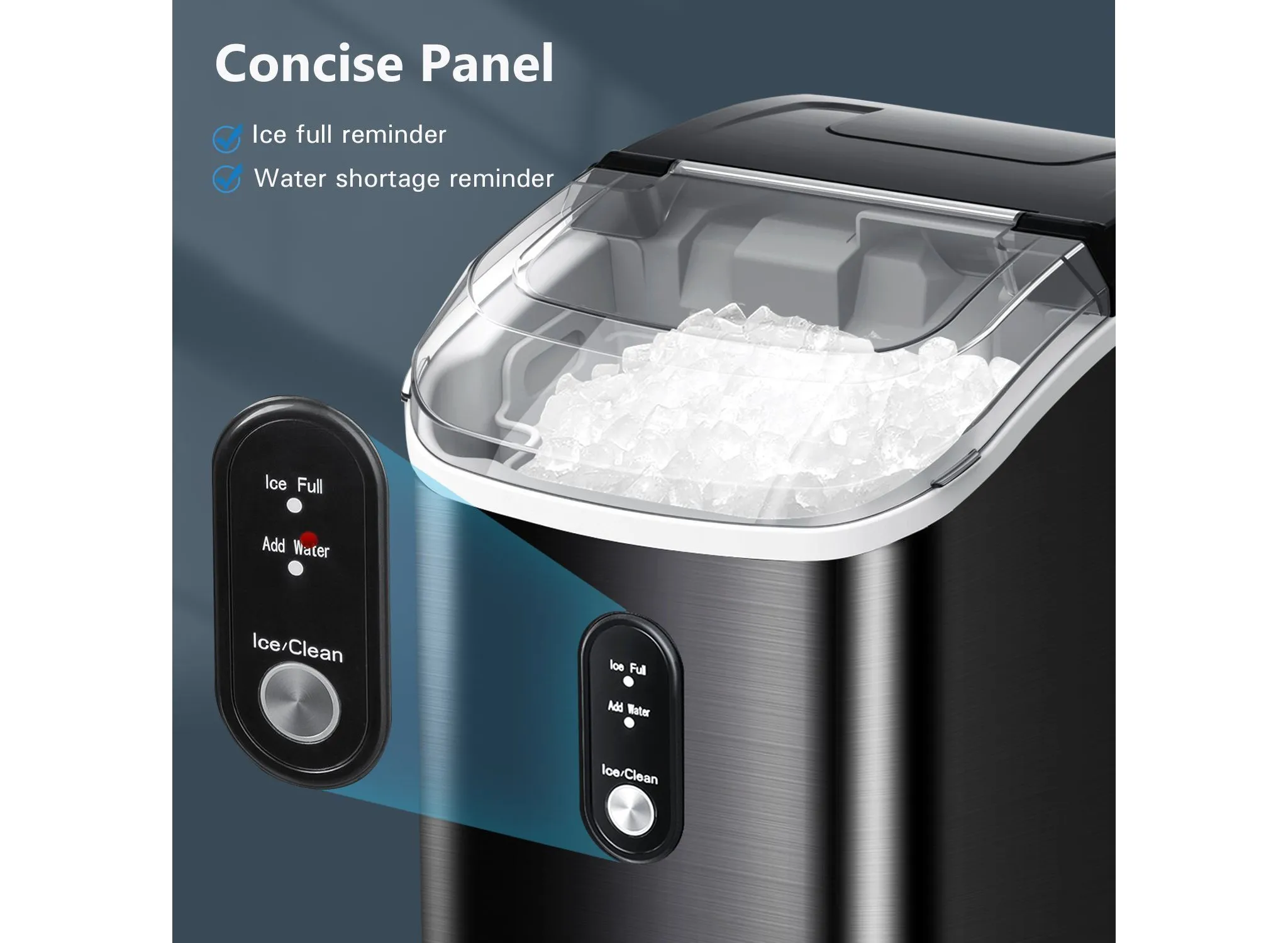 R.W.FLAME Nugget Ice Maker Countertop - Stainless Steel, 35 lbs/Day, Soft Chewable Pellet Ice, Self-Cleaning, One-Click Operation, Black - Image 4