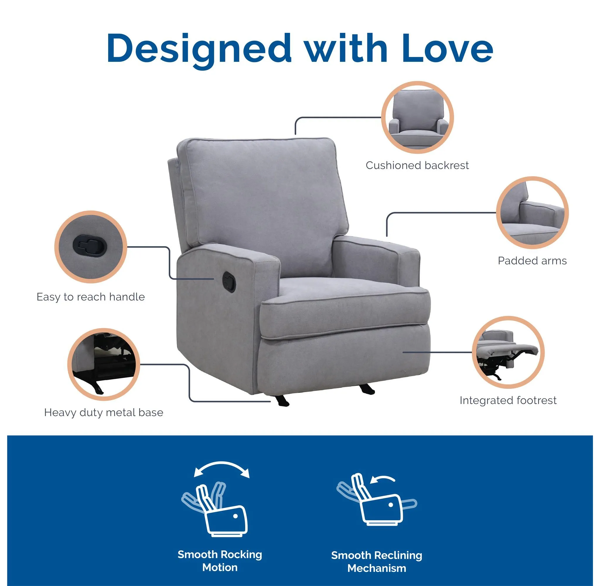 Salma Rocker Recliner Chair - Light Gray - Image 4