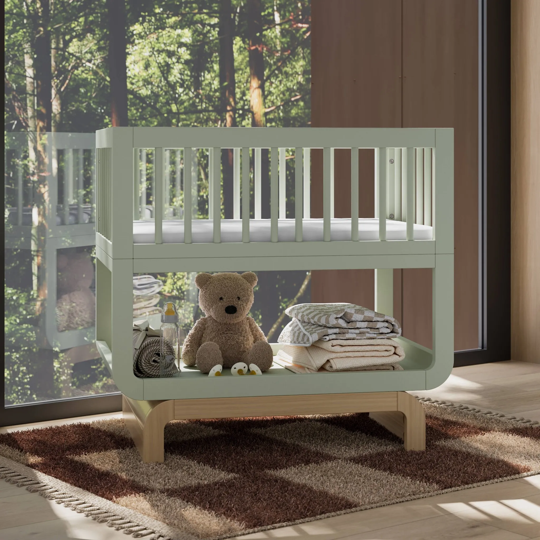Santorini Deluxe 3-in1 Convertible Bassinet - Sage with Driftwood - Image 5