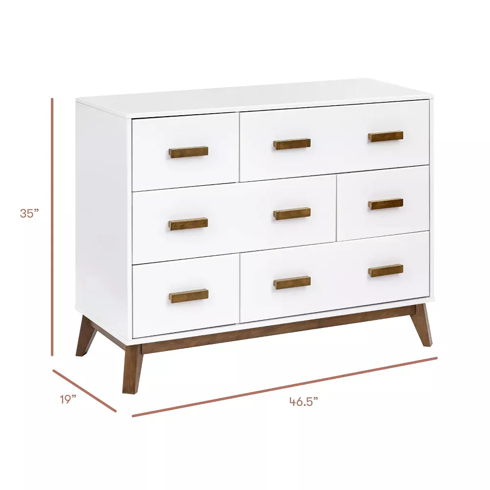 Scoot 6-Drawer Dresser in White/Natural Walnut