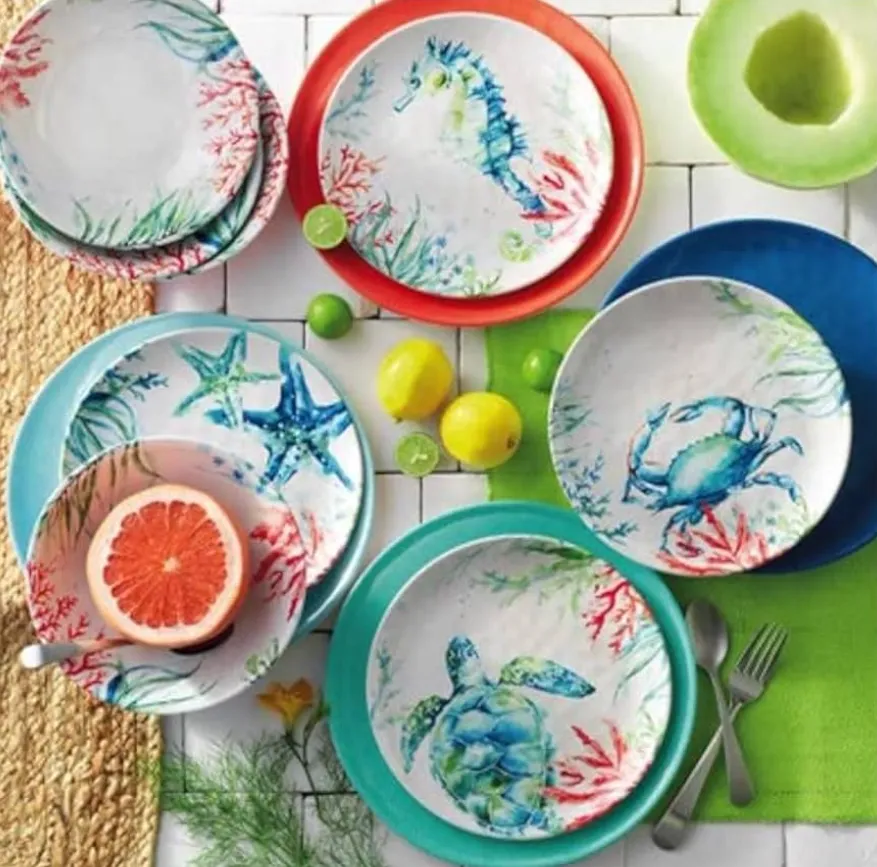 Sealife Melamine Dinnerware 12-Piece Set Dishwasher Safe