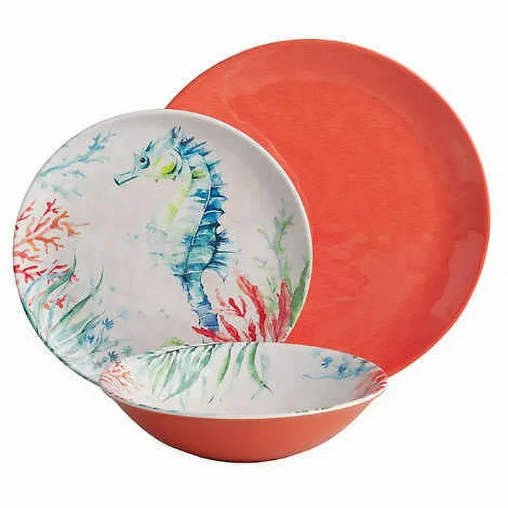 Sealife Melamine Dinnerware 12-Piece Set Dishwasher Safe - Image 2