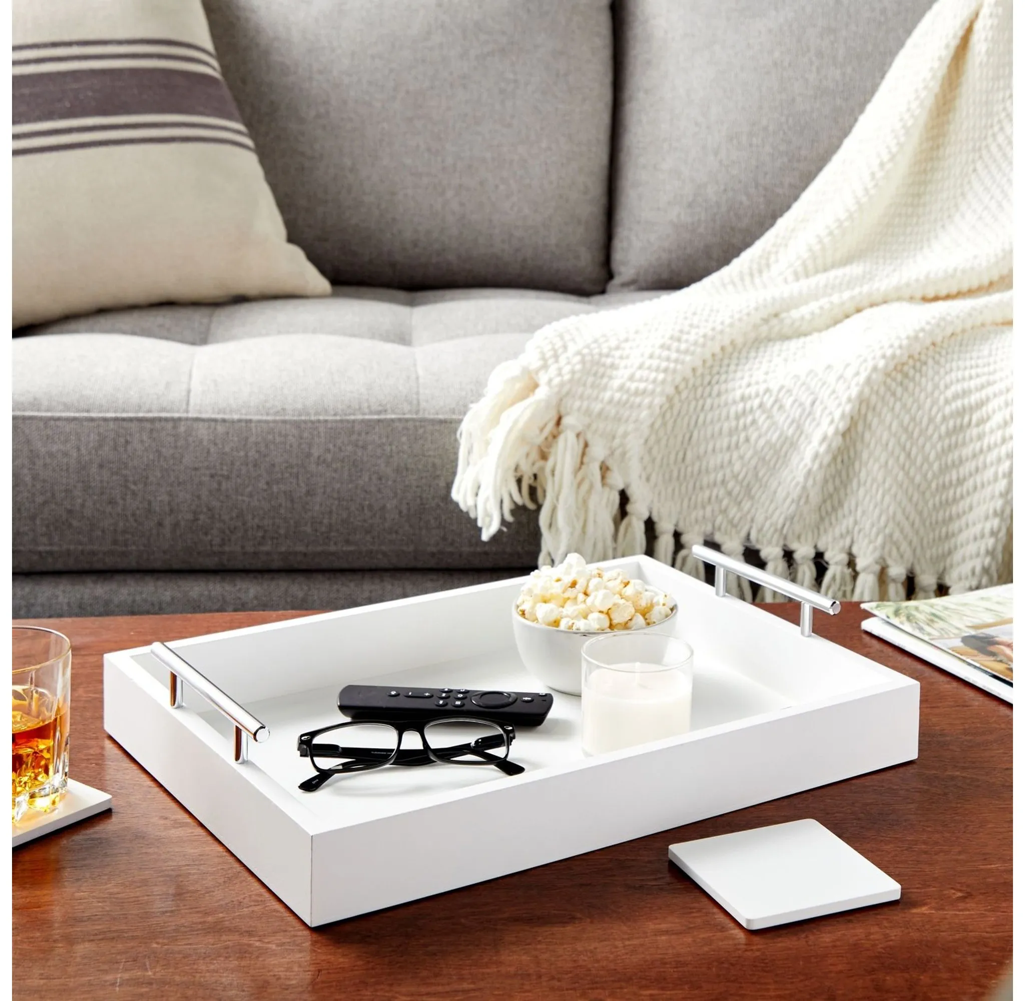 Serving Tray with Handles and Coasters - Image 2