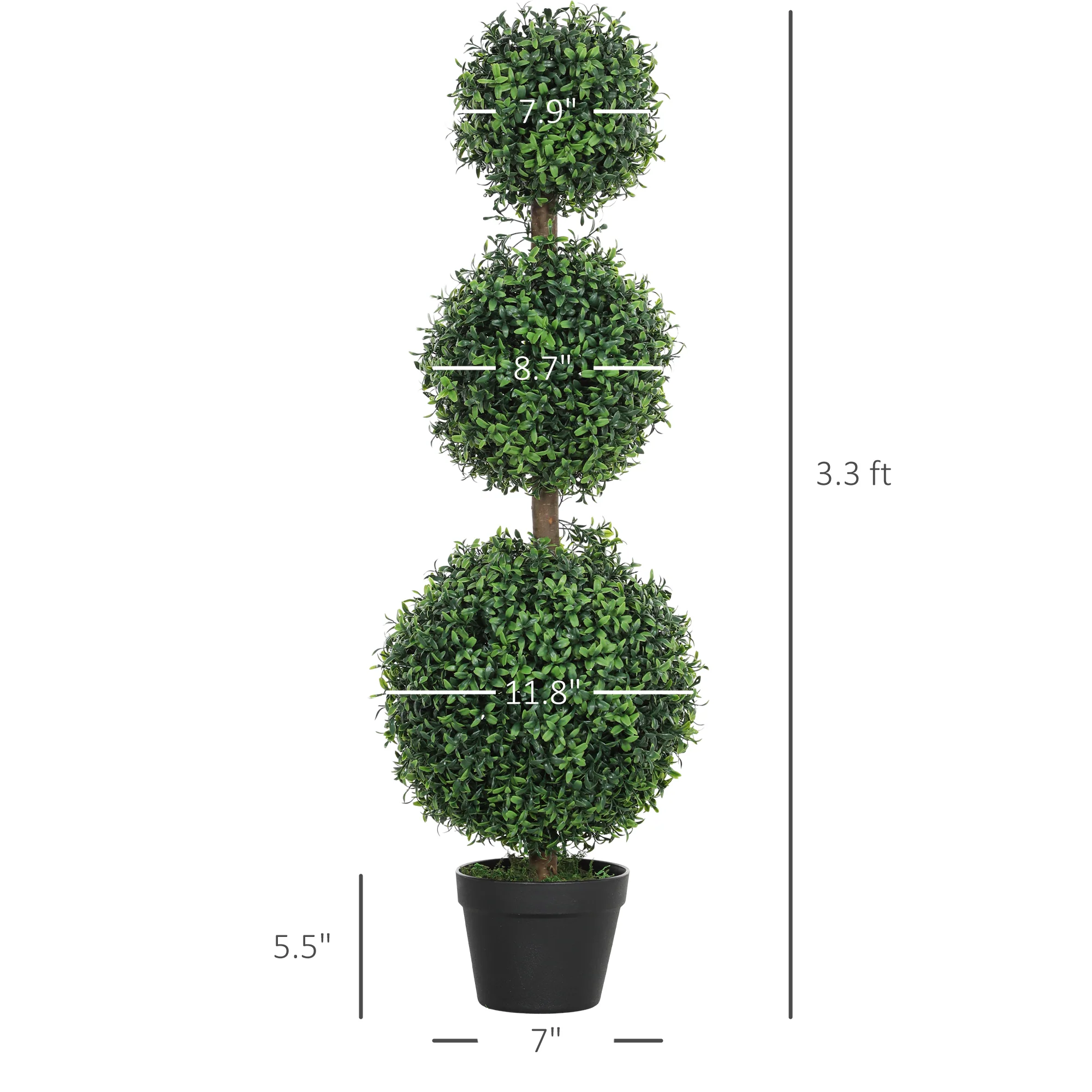 Set of 2 Artificial Ball Boxwood Topiary Trees, Fake Plants in Pot for Indoor Outdoor Living Room Green - Image 2