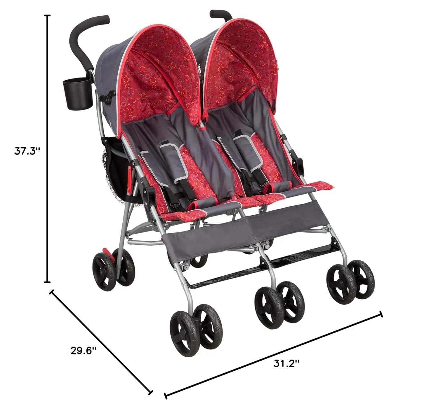 Side by Side Baby Stroller - Grey - Image 2