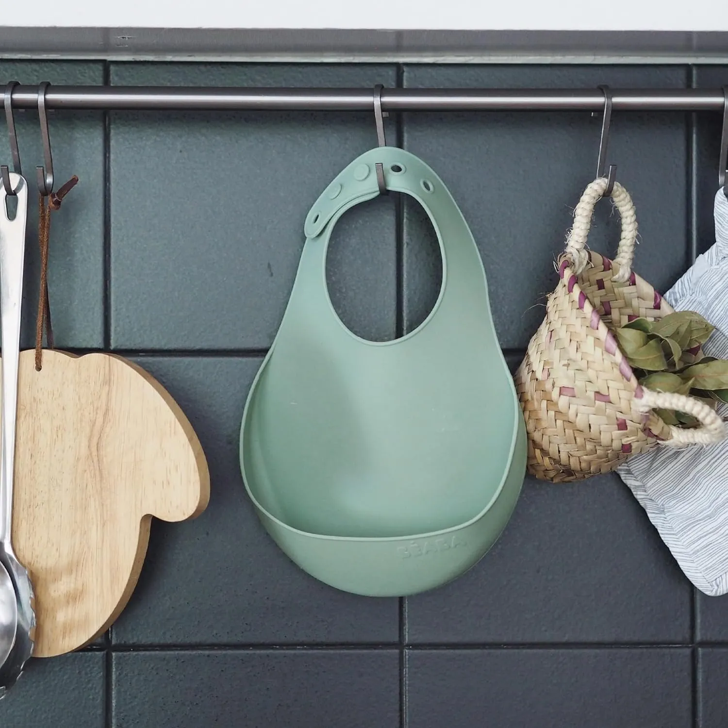 Silicone Baby Bib with Food Catcher - Sage - Image 5
