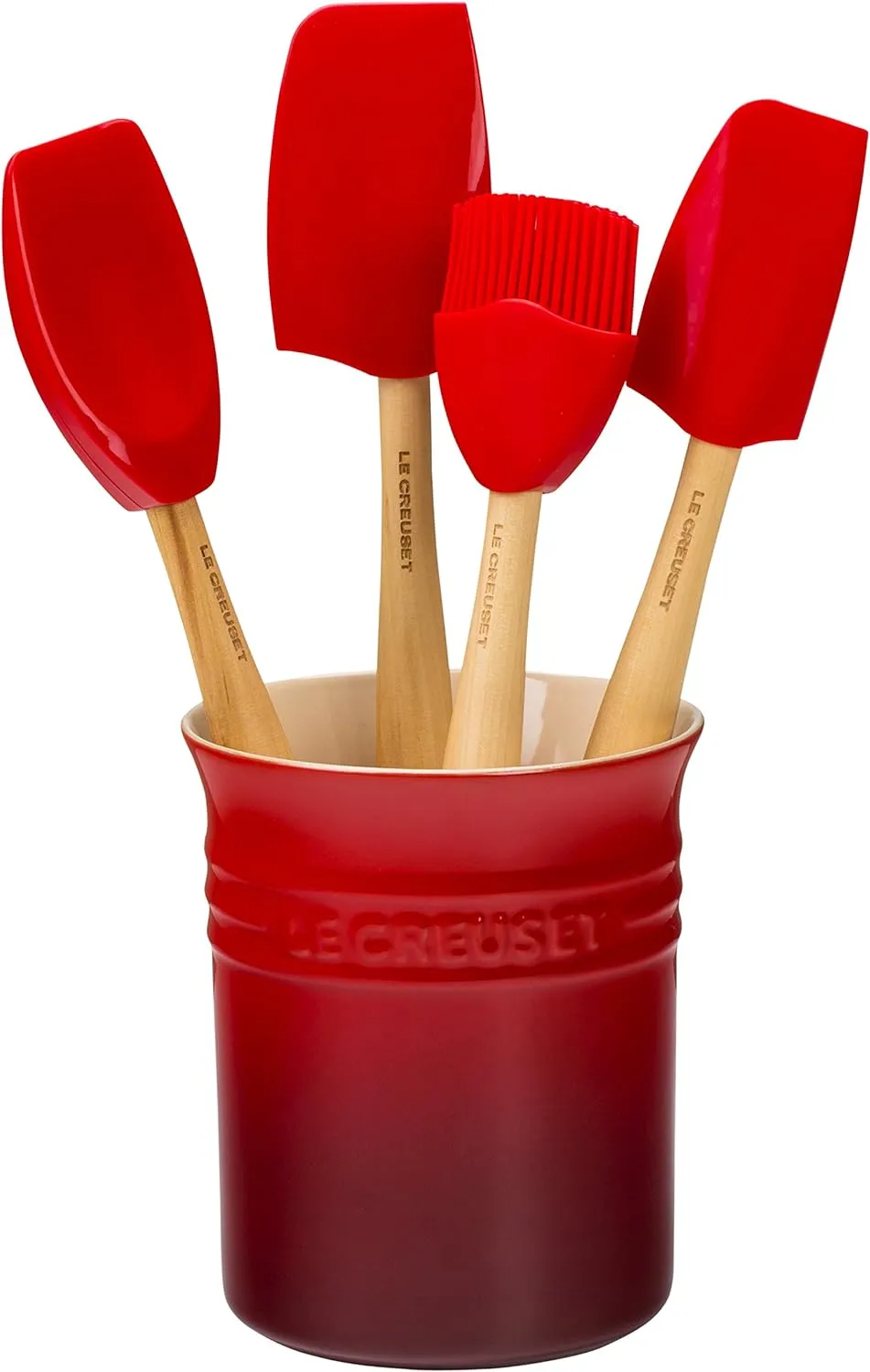 Silicone Utensil Set with Stoneware Crock - Cerise - Image 5
