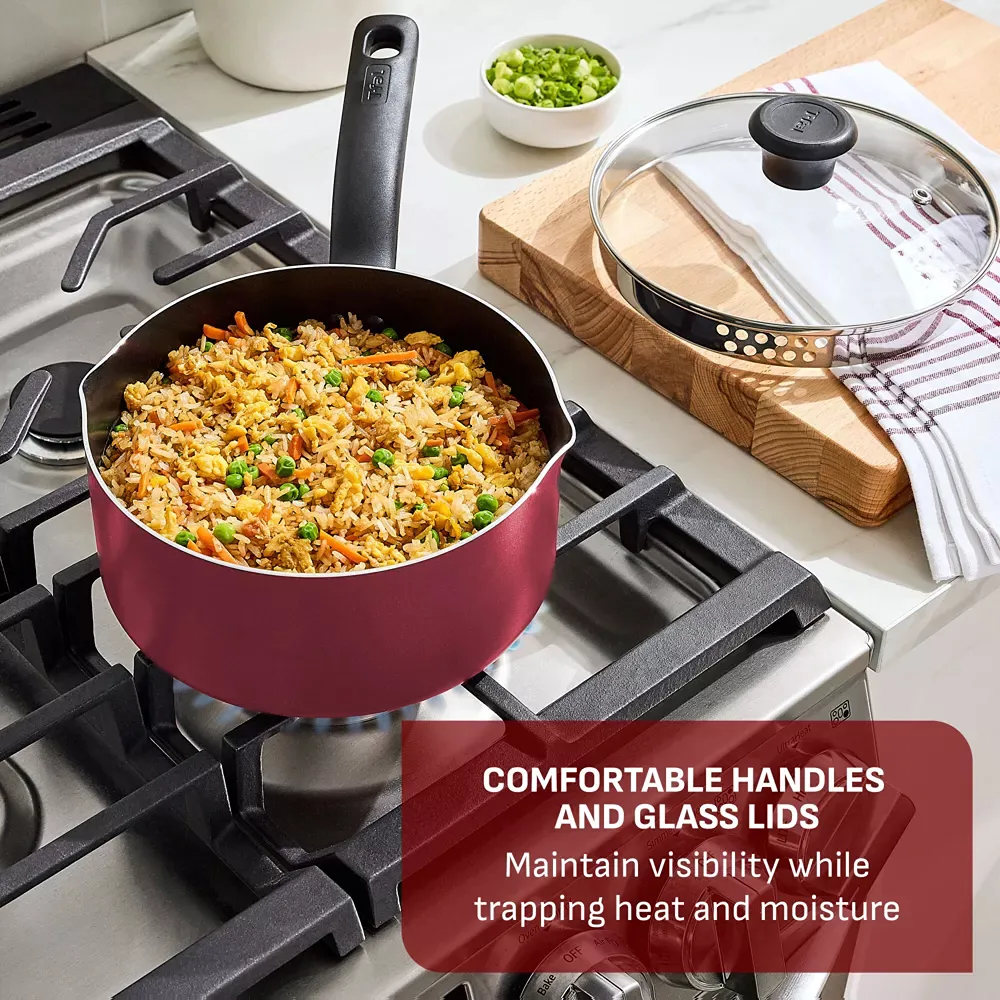 Simply Cook 1.5qt Nonstick Sauce Pan with Lid Red - Image 3