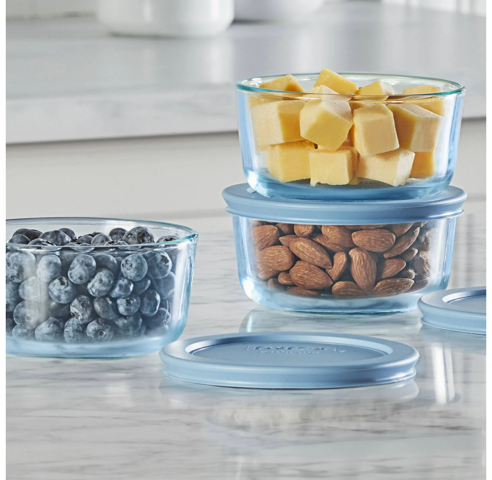 ® Simply Store® Tinted 6pc Lidded Round Storage Set Blue: Glass Bowls with Lids, Microwave-Safe, 16 Volume Capacity