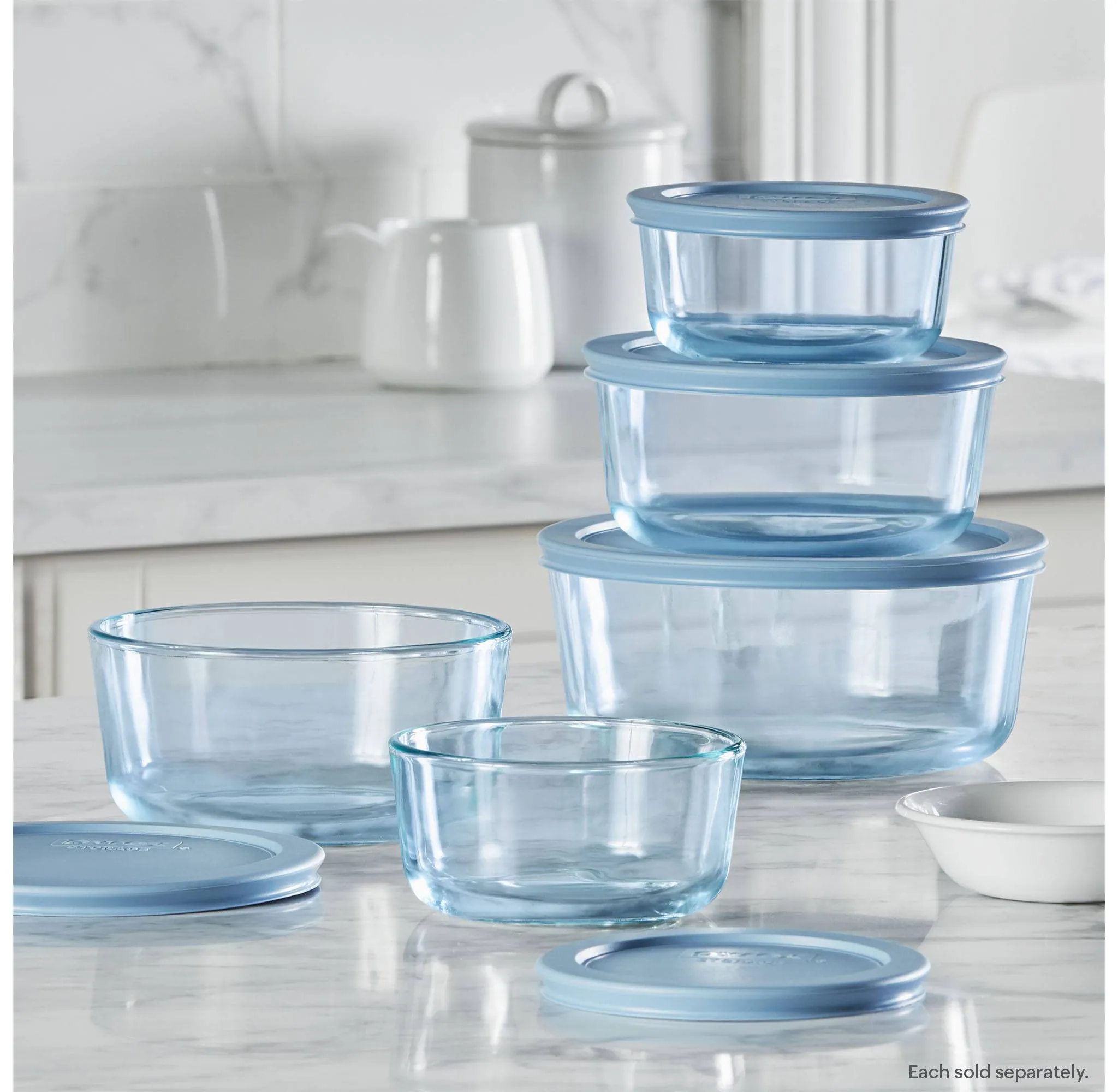 ® Simply Store® Tinted 6pc Lidded Round Storage Set Blue: Glass Bowls with Lids, Microwave-Safe, 16 Volume Capacity - Image 5