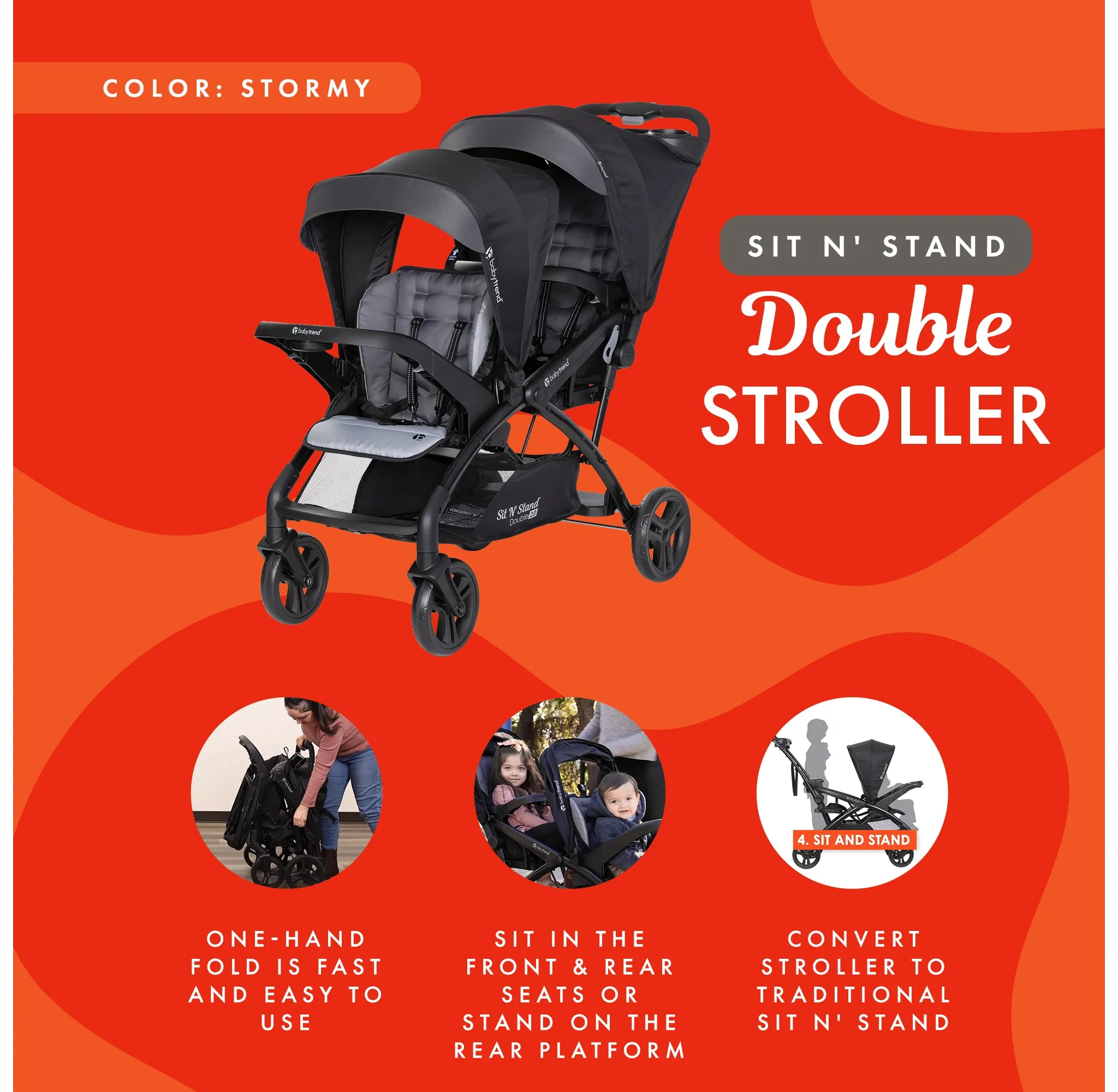 Sit N' Stand Double Stroller 2.0 DLX - Stormy - Image 3