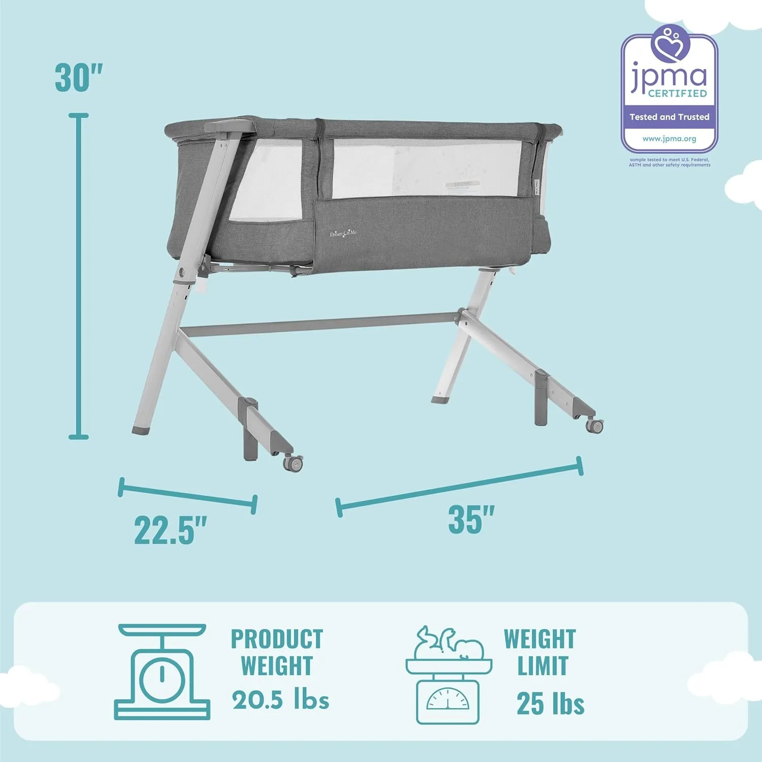 Skylar Bassinet and Bedside Sleeper - Grey - Image 4