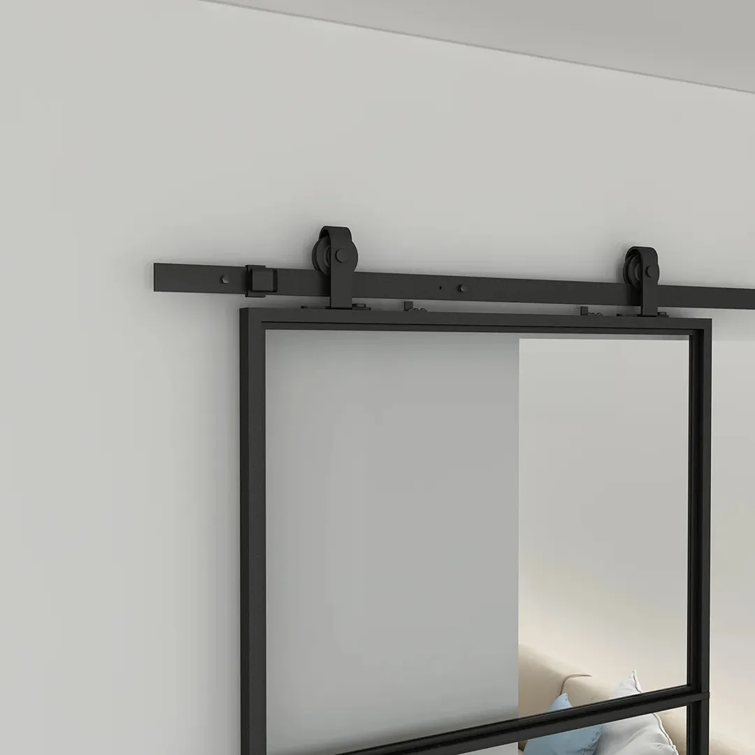Sliding Glass Barn Door with Installation Hardware Kit (Soft Close Included) - Black 32" x 84" - Image 4