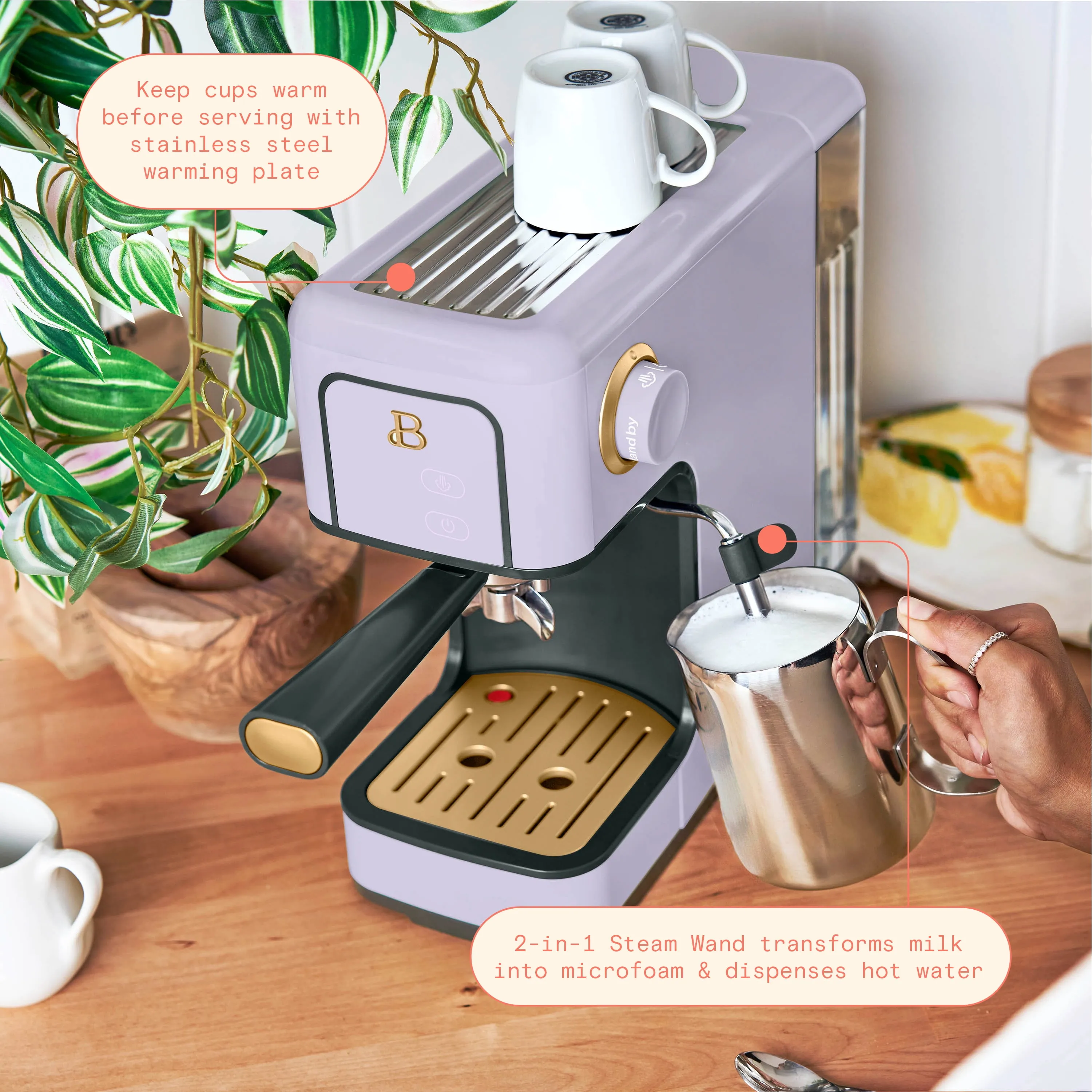 Slim Espresso Machine with 20-Bar Pressure - Lavender - Image 2
