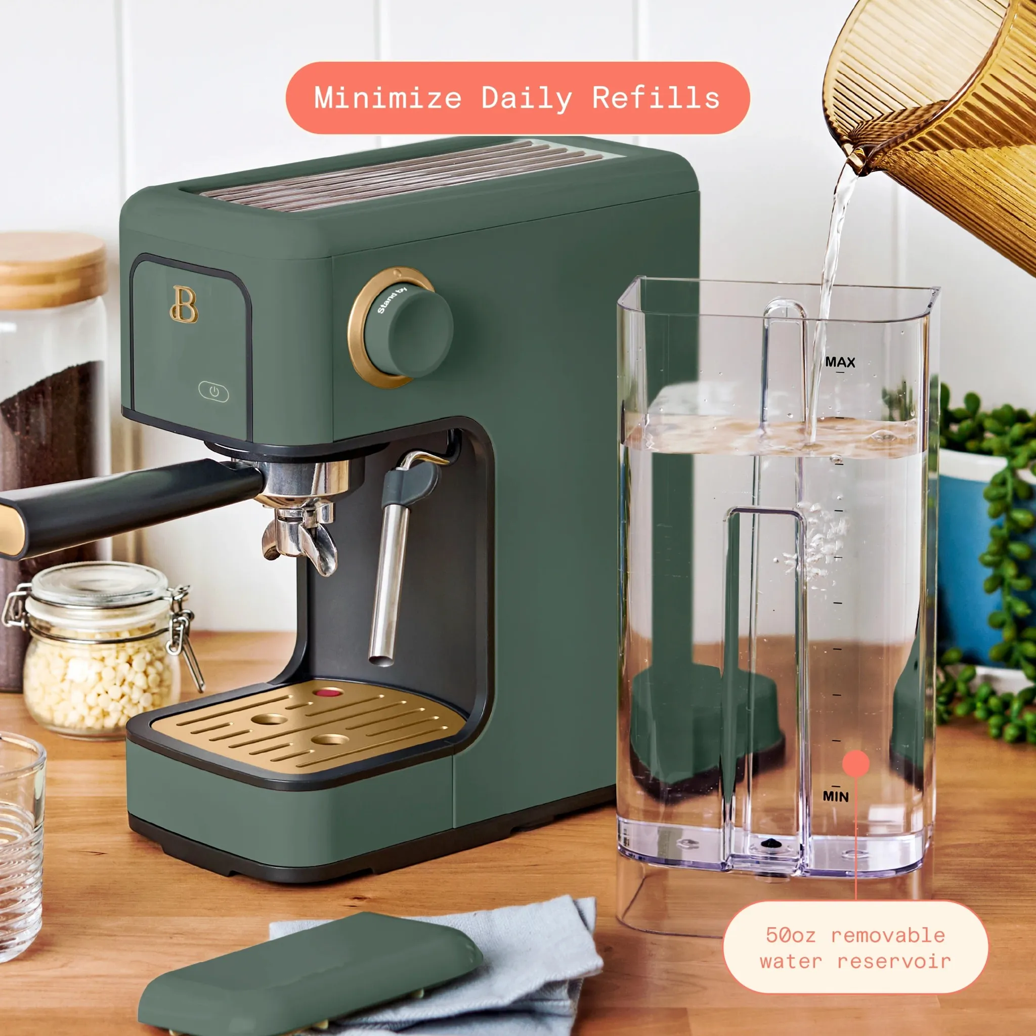 Slim Espresso Machine with 20-Bar Pressure - Thyme Green - Image 4