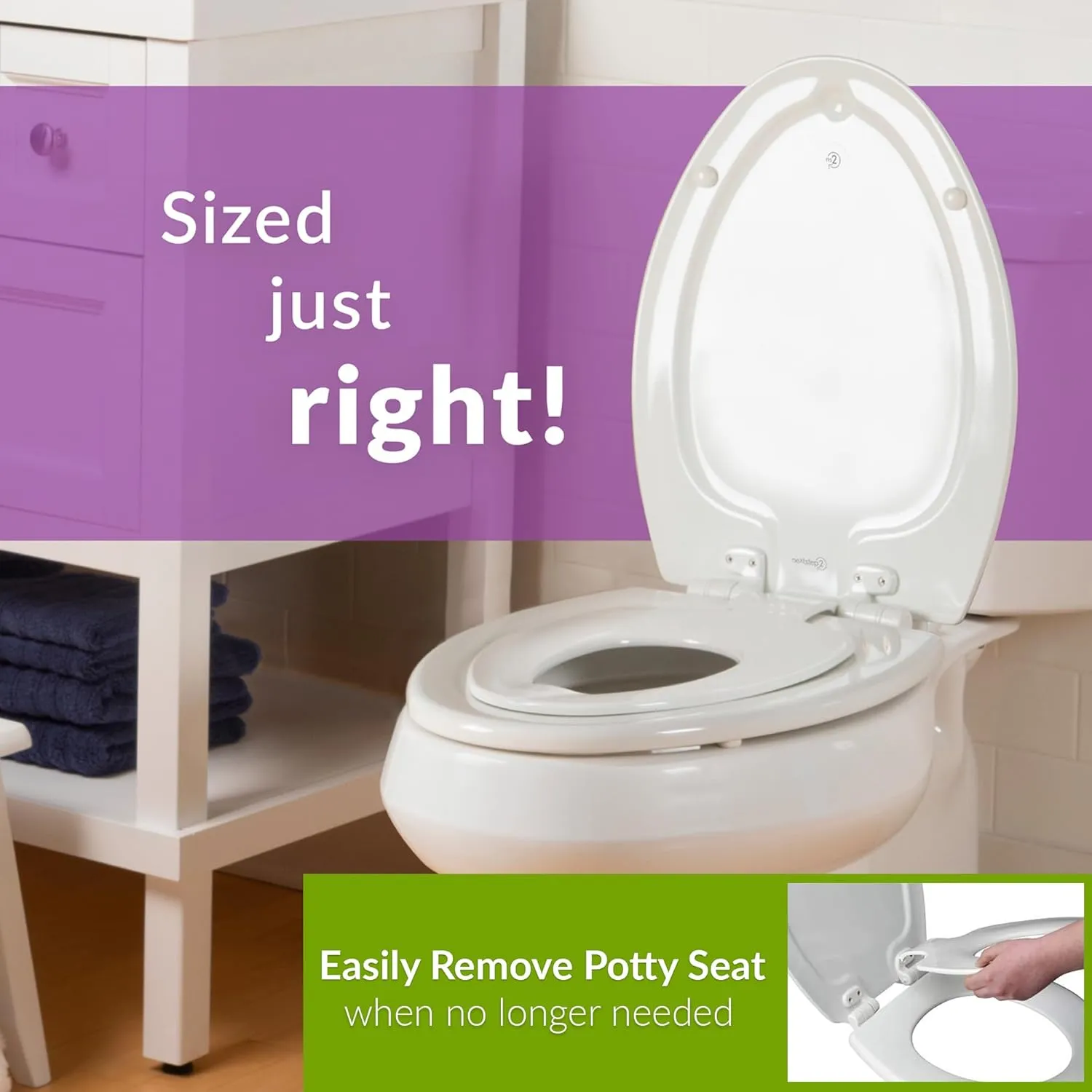Slow-Close Toilet Seat with Built-In Toddler Potty Training Seat - White - Image 4